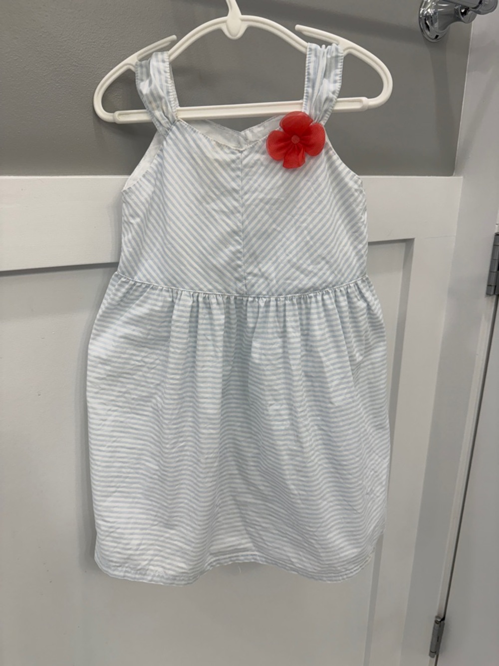 Gymboree Light Blue & White Striped Sundress with Coral Flower 100% Cotton